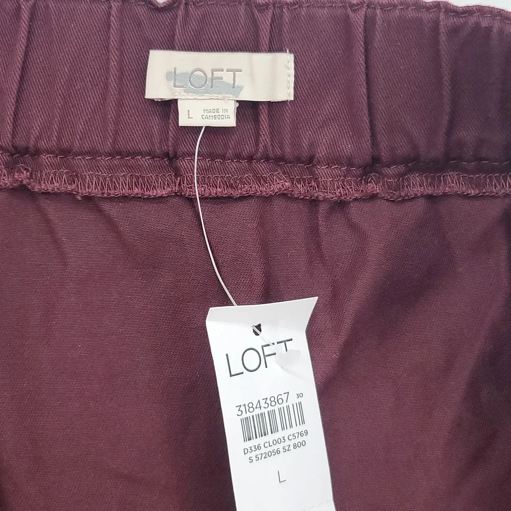 LOFT Burgundy Pull On Skirt Large Elastic Waist Drawstring Cotton‎ Blend NWT